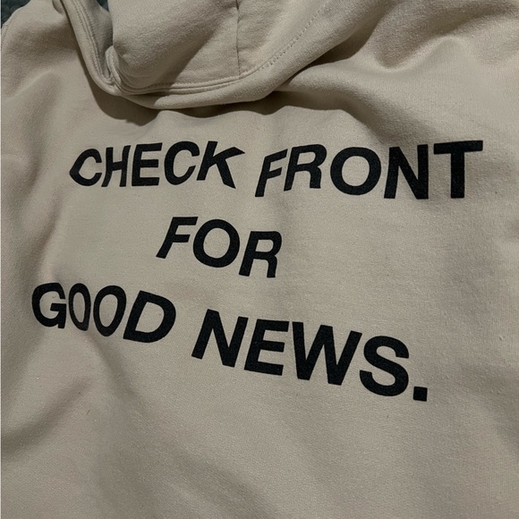 Tan Jesus Loves You hoodie with black lettering, size medium, writing on back - Picture 4 of 4